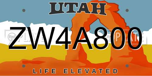 ZW4A800 Utah License Plate