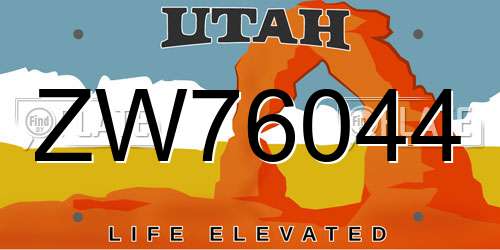 ZW76044 Utah License Plate