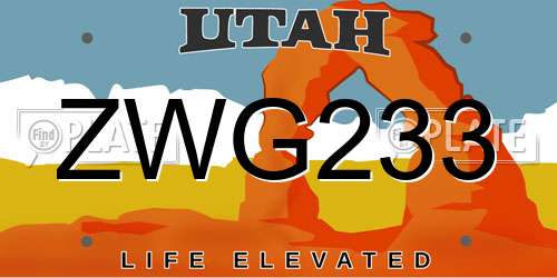 ZWG233 Utah License Plate