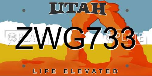 ZWG733 Utah License Plate