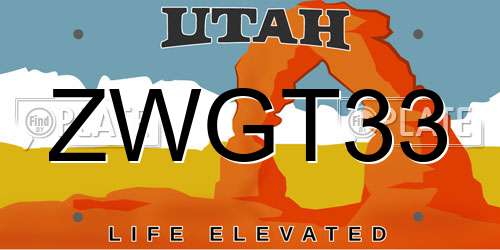 ZWGT33 Utah License Plate