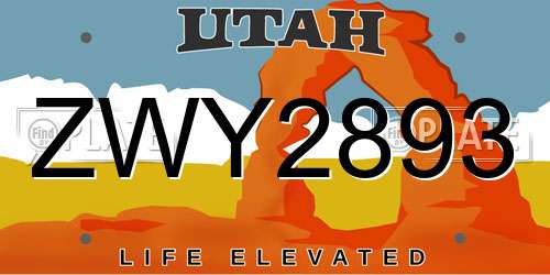 ZWY2893 Utah License Plate