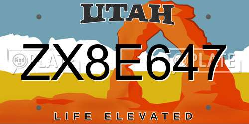 ZX8E647 Utah License Plate
