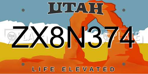 ZX8N374 Utah License Plate