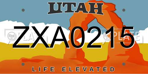 ZXA0215 Utah License Plate