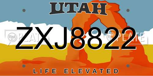 ZXJ8822 Utah License Plate
