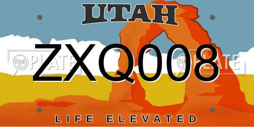 ZXQ008 Utah License Plate