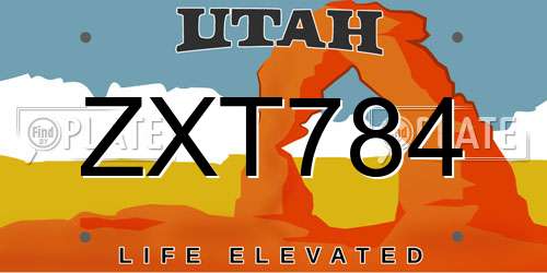 ZXT784 Utah License Plate