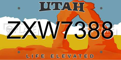 ZXW7388 Utah License Plate