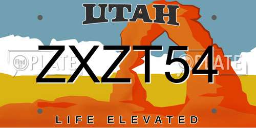 ZXZT54 Utah License Plate