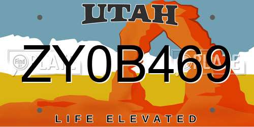 ZY0B469 Utah License Plate
