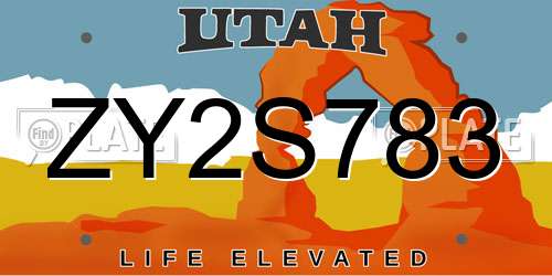ZY2S783 Utah License Plate