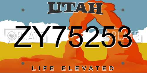 ZY75253 Utah License Plate
