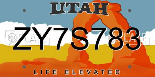 ZY7S783 Utah License Plate