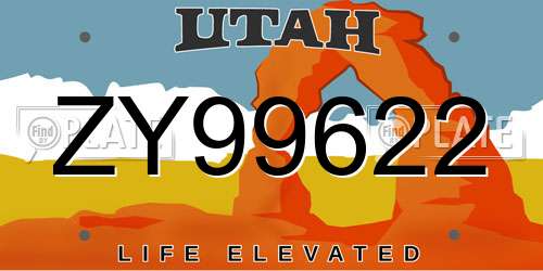 ZY99622 Utah License Plate