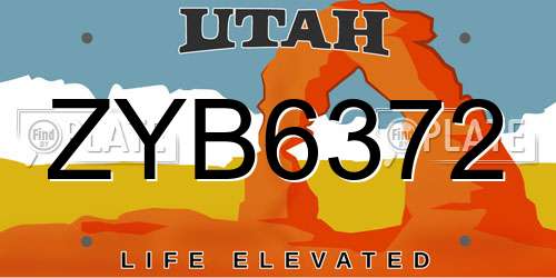 ZYB6372 Utah License Plate