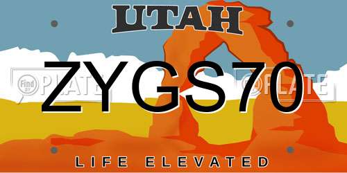 ZYGS70 Utah License Plate