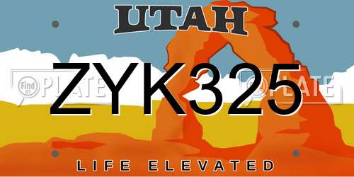 ZYK325 Utah License Plate