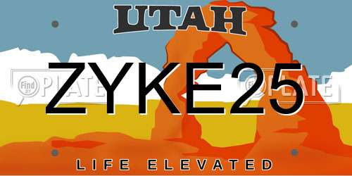ZYKE25 Utah License Plate