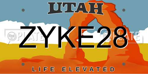 ZYKE28 Utah License Plate