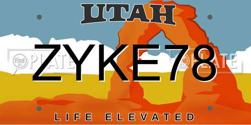 ZYKE78 Utah License Plate