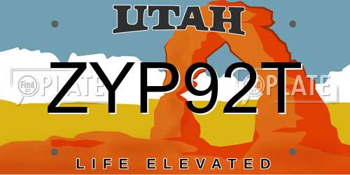 ZYP92T Utah License Plate