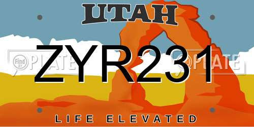 ZYR231 Utah License Plate