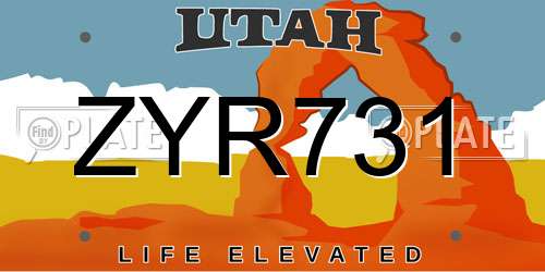 ZYR731 Utah License Plate