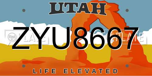 ZYU8667 Utah License Plate
