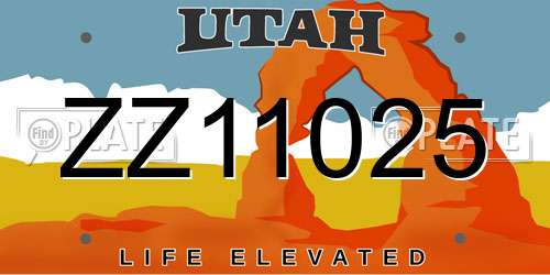 ZZ11025 Utah License Plate