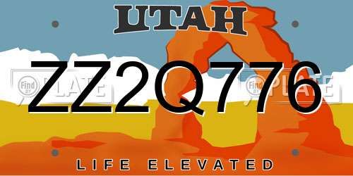ZZ2Q776 Utah License Plate