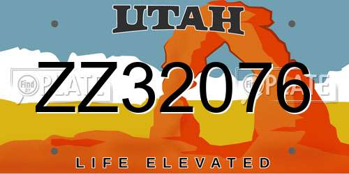 ZZ32076 Utah License Plate