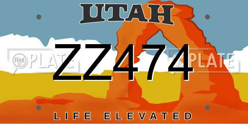ZZ474 Utah License Plate