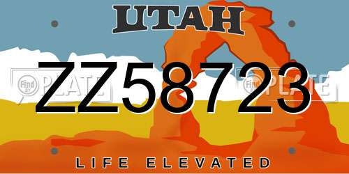 ZZ58723 Utah License Plate