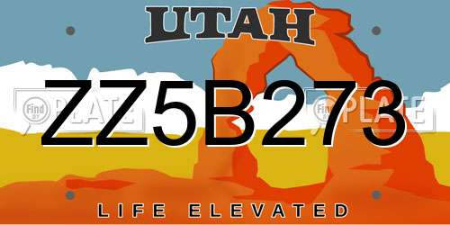 ZZ5B273 Utah License Plate