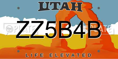 ZZ5B4B Utah License Plate