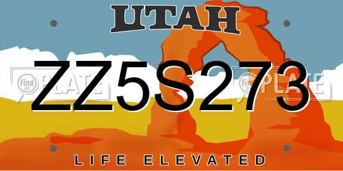 ZZ5S273 Utah License Plate