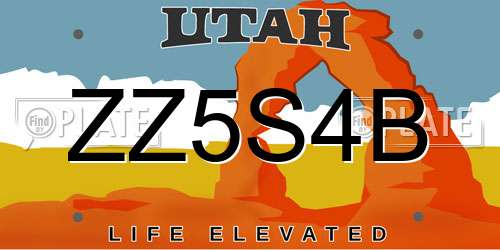 ZZ5S4B Utah License Plate