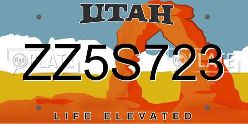 ZZ5S723 Utah License Plate