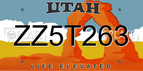 ZZ5T263 Utah License Plate