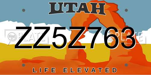 ZZ5Z763 Utah License Plate