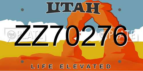 ZZ70276 Utah License Plate