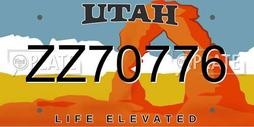 ZZ70776 Utah License Plate