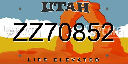 ZZ70852 Utah License Plate