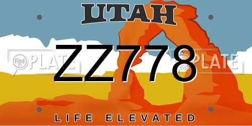 ZZ778 Utah License Plate