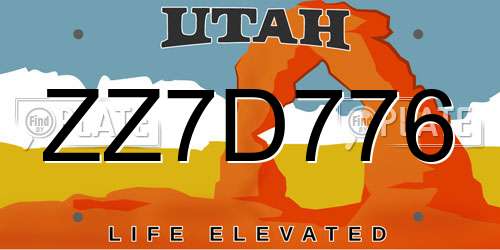 ZZ7D776 Utah License Plate