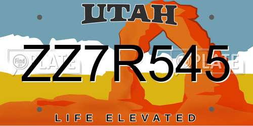 ZZ7R545 Utah License Plate