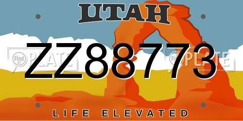 ZZ88773 Utah License Plate