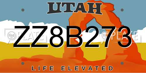 ZZ8B273 Utah License Plate