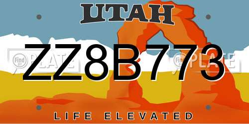 ZZ8B773 Utah License Plate